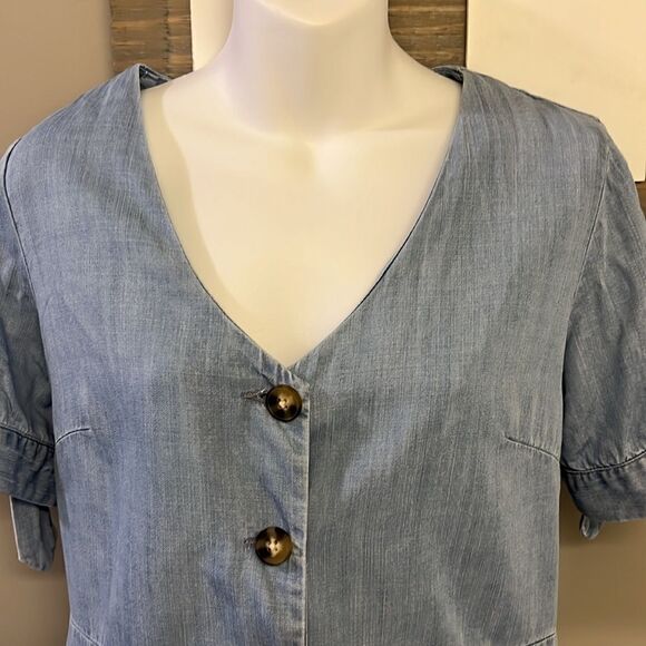 Blue Pair by Francesca’s Lyocell Short Sleeve Button Down Mini Dress- Medium - Picture 4 of 16